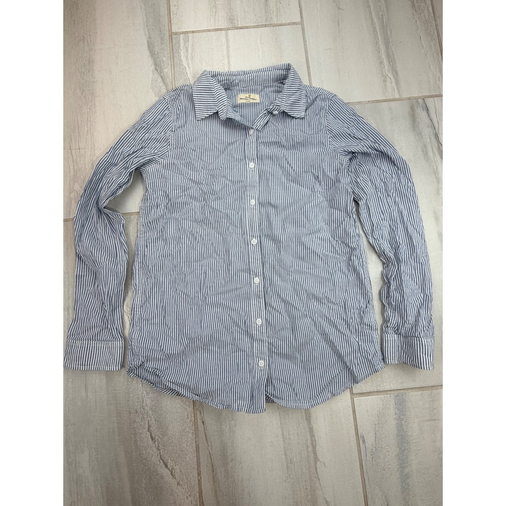 Marine Layer Blue White Striped Button Down Shirt Cotton Rayon Large